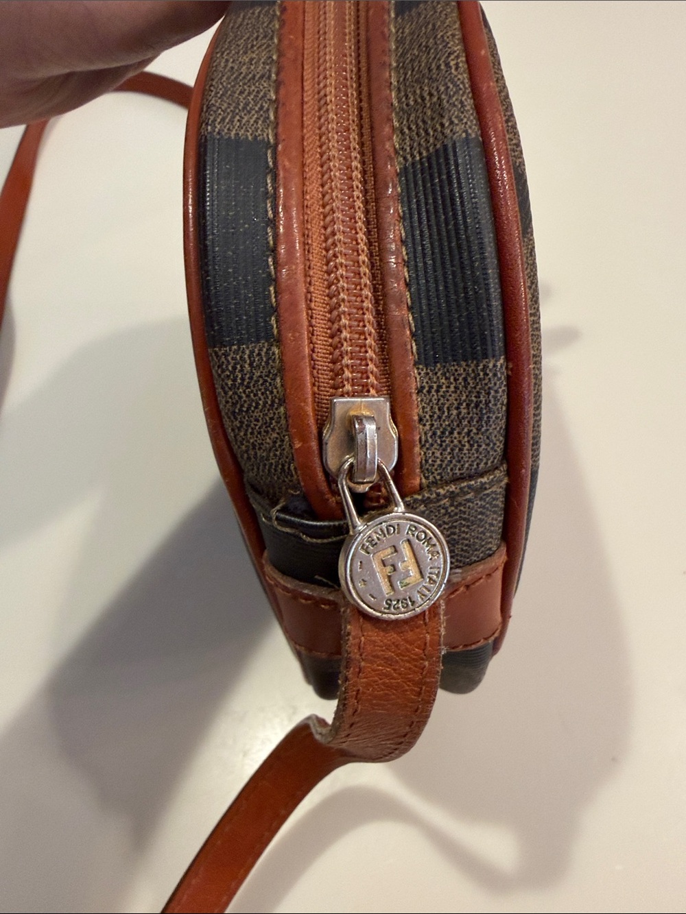 Vintage Fendi Roma 1925 Checkered Canvas and Leather Crossbody Bag with Dust Bag - Picture 7 of 12